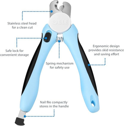 Flexzion Dog Cat Nail Clipper and Trimmer, Pet Toe Claw Scissor Grooming Tool with Stainless Steel Blades File Easy Grip Handle Safety Guard Avoid Overcutting for Small Medium Large Breed Puppy, Blue