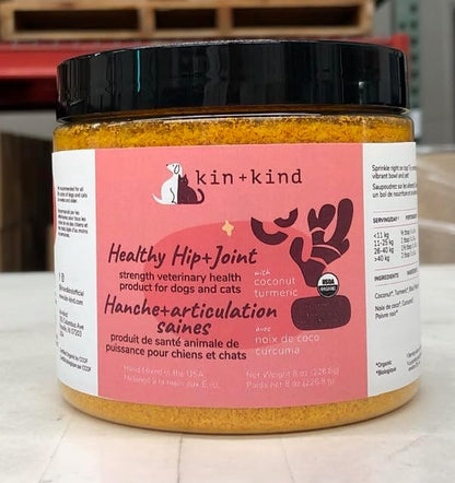 kin+kind Hip+Joint Supplement Dogs & Cats - Vet Formulated Natural Formula with Organic Turmeric, Black Pepper and Coconut- Made in USA - 4 oz (Medium)