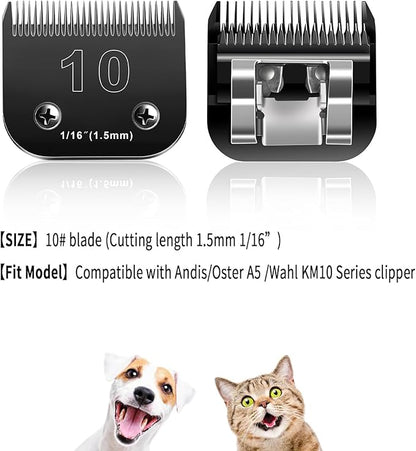 10 Blades Dog Grooming Blades Compatible with Andis/Oster A5/Wahl KM-10 Series Dog Clippers,Detachable Clipper Replacement Blade (6PCS Black-#10+30+40+4FC+5FC+7FC)