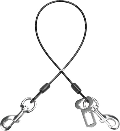 Dog Seat Belt Harness for Car,Dog Seatbelt of Coated Wire Leash Safety Restraint, No Chew Tether Cable Vehicle Dog Accessories, Double Clips & Latch Attachment (Black, 16 Inch/40 Cm)