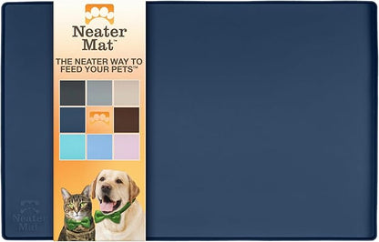 Neater Pet Brands Neater Mat Pet Mats for Food and Water, Cat & Dog Bowl Mat Waterproof Silicone, Feeding Tray, Dog Food Mats for Floors, Placemat w/Raised Edge for Under Bowls, 16” x 10”, Dark Blue