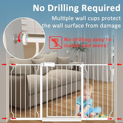 Safety Baby Gates for Doorway Stairs 43.5-48 Inch Extra Wide Child Gate for Kid Pet Dog Gate Indoor Pressure Mounted No Drill Baby Gate White