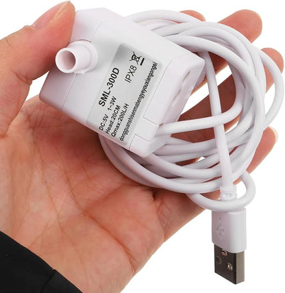Housoutil Mini Submersible Water Pump, Quiet Usb Fountain Pump for Pet Water Fountain, Aquarium, Hydroponics, White