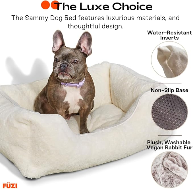 FUZI Luxury Aesthetic Dog Bed for Medium Dogs with Washable Cover, Pet Couch, Pet Bed with Sides, Non-Slip Bottom, Soft and Durable Calming Dog Bed, Faux Rabbit Fur, Medium 31.75x23.6x9.5 Light Brown