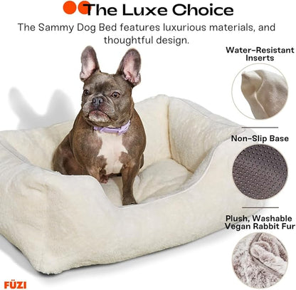 FUZI Luxury Aesthetic Dog Bed for Medium Dogs with Washable Cover, Pet Couch, Pet Bed with Sides, Non-Slip Bottom, Soft and Durable Calming Dog Bed, Faux Rabbit Fur, Medium 31.75x23.6x9.5 Light Brown