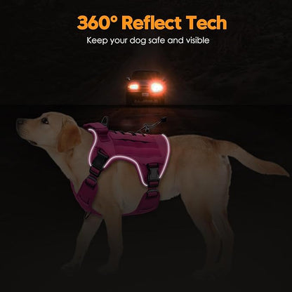 Heavy-Duty Tactical Dog Harness for Large Dogs, No Pull Adjustable Reflective Pet Vest with Molle System, K9 Military-Grade Control for Service Training, Outdoor & 10+ Breeds, Pink, XX-Large