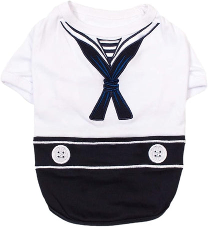 Parisian Pet Sailor Dog Costume - Embroidered Sleeved Dog Shirt - 100% Cotton & Polyester - Blue & White - 3XL