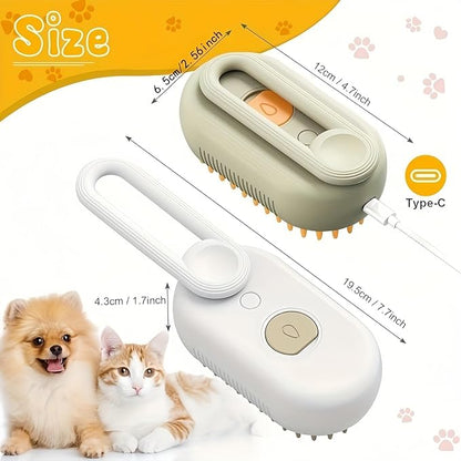 Cat Steam Brush for Shedding, 4 in 1 Cat Steam Brush for Massaging and Cleaning Shedding Pets, Anti Static Pet Hair Cleaning Comb, for Long and Short Hair Cats and Dogs Grooming Tool (Brown)