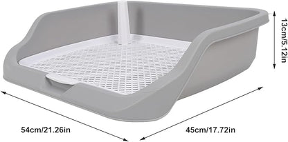 Fabater Dog Potty Toilet Training Tray, Portable Multifunctional Mesh Puppy Training Toilet Pad Holder with Bafflel for Small Dogs Puppies (Gray)