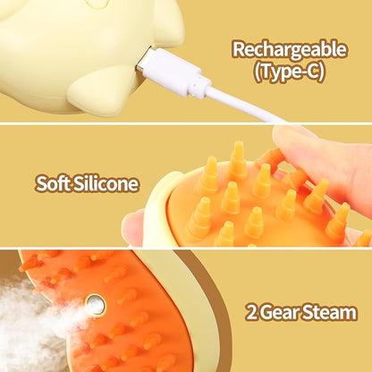 Rechargeable 3in1 Self-Cleaning Cat & Dog Deshedding Brush with 2 Gears for Long & Short Hair - Yellow