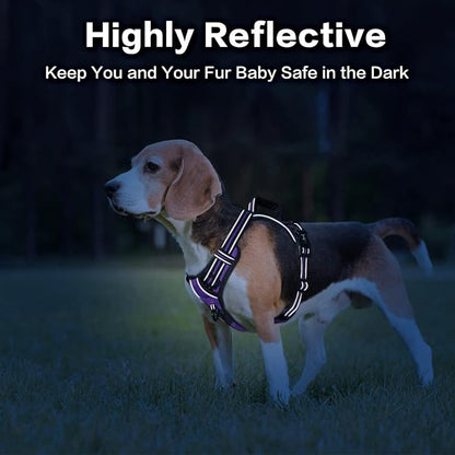 PoyPet No Pull Dog Harness, No Choke Front Clip Reflective Dog Vest with Soft Padded Vertical Handle, 3 Leash Attachments for Small Medium Large Dogs (Purple,S)