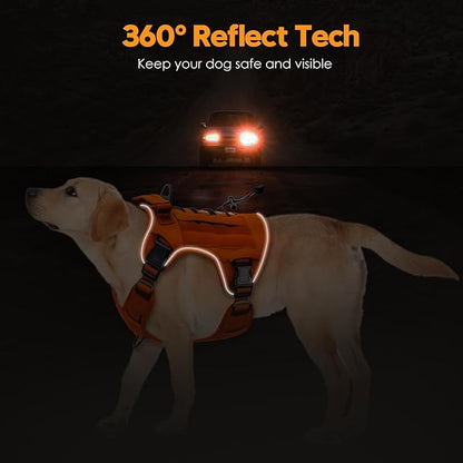 Heavy-Duty Tactical Dog Harness for Large Dogs, No Pull Adjustable Reflective Pet Vest with Molle System, K9 Military-Grade Control for Service Training, Outdoor & 10+ Breeds, Orange, XX-Large