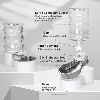 RIZZARI Large Gravity Water Dispenser: 8L Automatic Dog Water Feeder with Stainless Steel Bowl for Multiple Pets