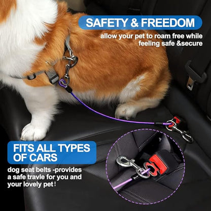 Dog Seat Belt Harness for Car,Dog Seatbelt of Coated Wire Leash Safety Restraint,No Chew Tether Cable Vehicle,Double Clips & Latch(Purple, 16 inch/40 CM)