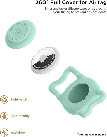 IP68 Waterpoof Dog Airtag Holder, Stretchy Silicone Full Body Covered Apple Air Tag Holder for Dog Cat Collar Fit All Width Collar (Green, 1 Pack)