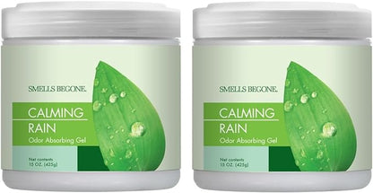 SMELLS BEGONE Air Freshener Odor Absorber Gel - 15 oz, Pack of 2 - Absorbs and Eliminates Odor in Pet Areas, Bathrooms, Cars, & Boats - Made with Essential Oils - Calming Rain Scent