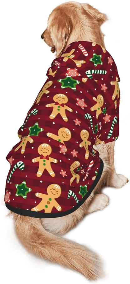 Christmas with Gingerbread Men, Candies Hoodie,Christmas Cosplay Dog Clothes with Pocket and Hat Winter Clothes Sweaters X-Small