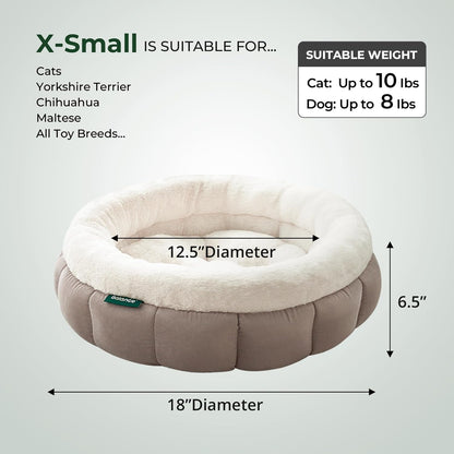 Cat Bed Round Washable Donut Bed Anti Slip Plush Kitten Puppy 18in