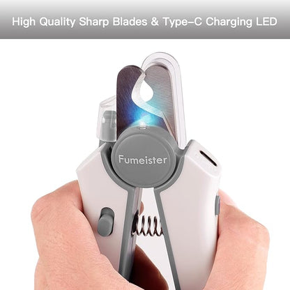 Type-C Rechargeable Dog & Cat Nail Clippers - LED Pet Nail Trimmer with Built-in Nail File, Extra Sharp Blades for Small & Medium Dogs, Indoor Cats (White-Gray)