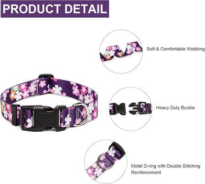 Mercano Adjustable Dog Collar - Special Design Patterns, Soft Nylon Comfortable Sturdy Pet Collar for Small Medium Large Dogs (XS, Floral Pink)