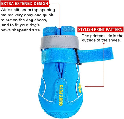 QUMY Dog Shoes for Large Dogs, Medium Dog Boots & Paw Protectors for Winter Snowy Day, Summer Hot Pavement, Waterproof in Rainy Weather, Outdoor Walking, Indoor Hardfloors Anti Slip Sole Blue 5