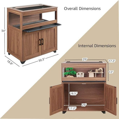 unipaws Hedgehog Cage with Storage Cabinet, Hamster Cage for Rat and Guinea Pigs, Clear Transparent PVC Visual Small Animal Cage with Tray, Hamster Enclosure, Walnut