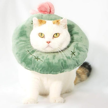 Adjustable Cat Recovery Collar Soft,Cute Pet E-Collar Neck Cone After Surgery Wound Healing Protective Cone Fit for Kitties, Small Dogs(ELC05-cactus-l)