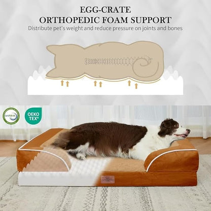 Comfort Expression Medium Dog Beds Waterproof Orthopedic Foam Dog Sofa Beds for Medium Large Dogs Comfy Pet Bed with Washable Removable Cover & Non-Slip Bottom(Medium,Caramel)
