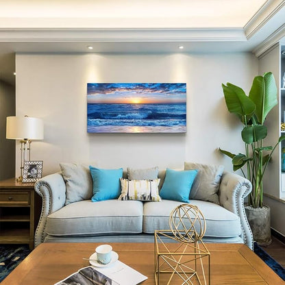 canvas wall art for living room Blue Ocean Sea sun landscape painting bathroom Wall Decor Ready to Hang for Home Decorations office family bedroom kitchen Works canvas Prints pictures 20" x 40"inch