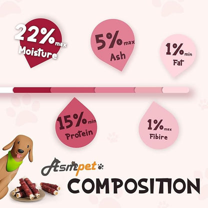 ASMPET Dog Treats Chews, Duck Wrapped Rawhide Sticks Filled with Sweet Potato for Small Medium Large Dogs（6pcs）
