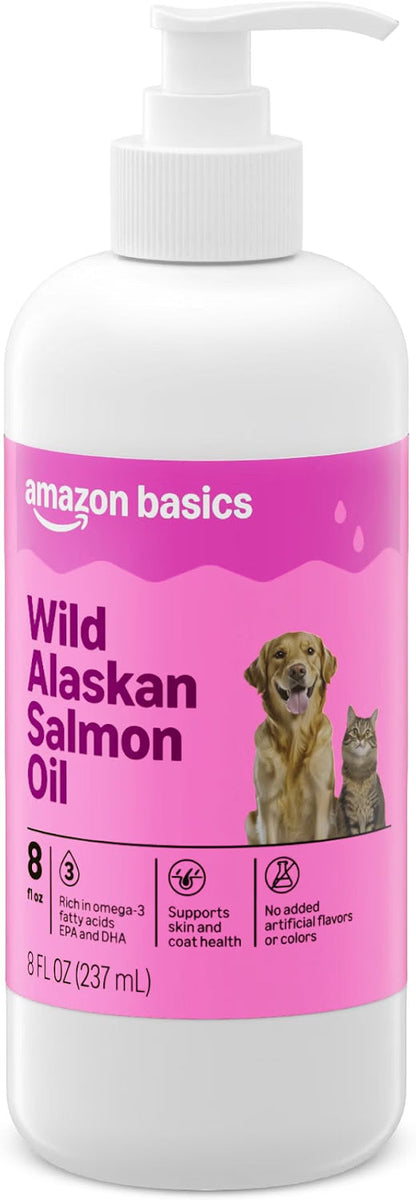 Amazon Brand - Wonder Bound Wild Alaskan Salmon Oil - Skin and Coat Support, Omega 3 Supplement for Dog and Cat , 8 fl oz