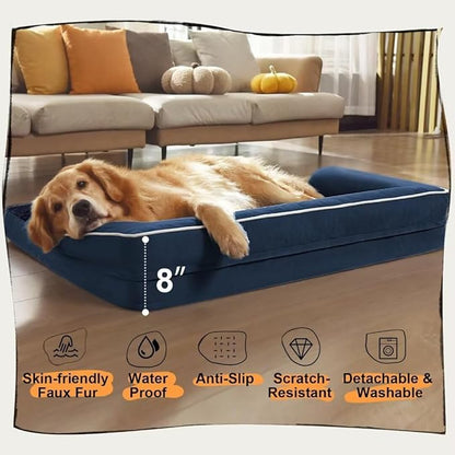 Dog Bed Medium Size Dog-Orthopedic Waterproof Bed for Dogs,Foam Couch Sofa with Washable Removable Cover & Non-Slip Bottom-Navy Blue
