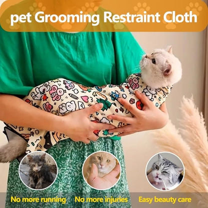 Magic Cat Wrap for Cutting Nails & Grooming, Self Adherent Fabric Wrap for Cats, Multi Functional Pet Grooming Towel Blanket, Wrap Snug and Groom for Cats, 17.7in, Under 9 Ibs