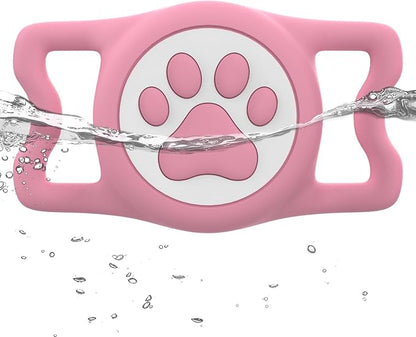 IP68 Waterpoof Dog Airtag Holder, Stretchy Silicone Full Body Covered Apple Air Tag Holder for Dog Cat Collar Fit All Width Collar (Pink, 1 Pack)