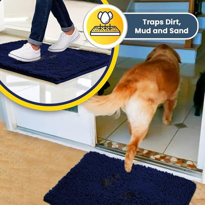 Muddy Mat® Original Dog Door Mat for Muddy Paws, Super Absorbent Microfiber, Non-Slip Washable Pet Rug, Quick Dry Chenille Entryway Carpet, Machine Washable Indoor Outdoor mat, Navy Blue 24"x72"
