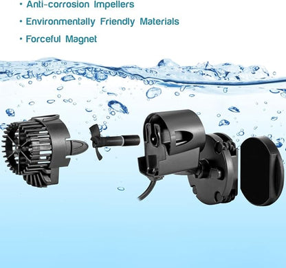 AQQA Wave Maker Pump, 530GPH Aquarium Circulation Pump 360 Degree Rotatable Submersible Powerhead Pump with Magnet Suction Base for Marine and Freshwater Aquariums（3W)