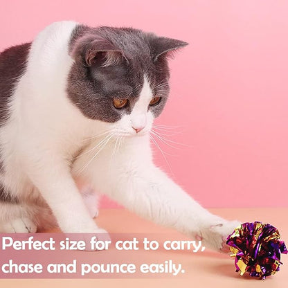 PET SHOW 20 Pcs Cat Crinkle Toy Ball 2.5inch Mylar Cat Pounce Chase Toys Colorful Paper Ball Chase Training Activity for Cats Kittens