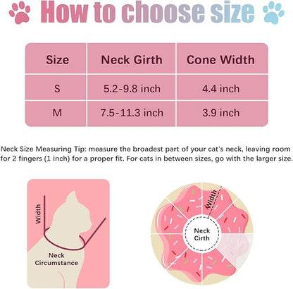 Cat Cone Collar Soft, Adjustable Cat Recovery Collar to Stop Licking After Surgery Protective E Collar for Cats Small Dogs, Dounut M