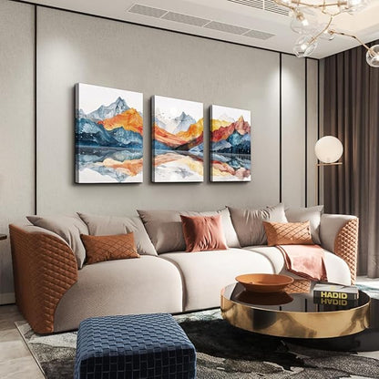 TTHYUEWS Abstract Art for Bedroom & Living Room - Modern Ink Mountain Landscapes - 3 Piece Ready To Hang Wall Decor
