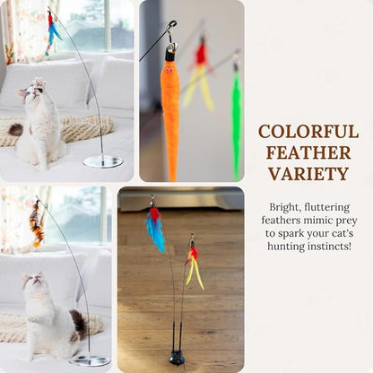Suction Cup Cat Toys for Indoor Cats Interactive Suction Cup Cat Wand Toy Feather Teaser for Indoor Cats & Kittens Multi Surface Base for Hands Free Play
