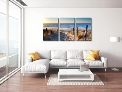 Wieco Art 3 Piece Beach Coastal Sand Dune Canvas Prints Modern Stretched Wall Art Seascape Pictures Paintings for Living Room Bedroom Home Decorations Landscape Artwork