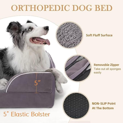 Comfort Expression Jumbo Dog Bed for Extra Large Dogs, Large Breed Waterproof Orthopedic Dog Bed, PV Washable Dogs Sofa Beds with Removable Cover & Non-Slip Bottom(Jumbo,Purple)