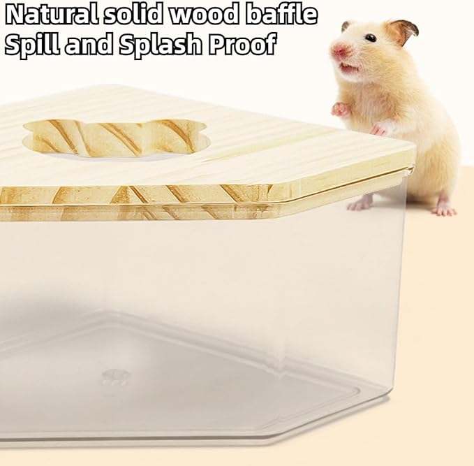 Hamster Sand Bath Box Container, Small Pet Sandbox Lid Design Take Bath Wooden Sandbox Dust Bath, Transparent Bathroom & Digging Box Acrylic Syrian Hamster Litter Box Small Animal Accessories (A)