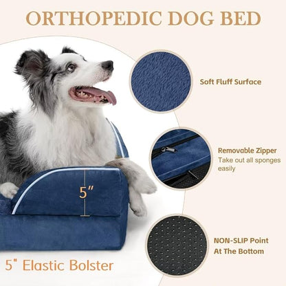 Comfort Expression PV Washable Jumbo Dog Bed for Extra Large Dogs, Waterproof Orthopedic Dog Beds, Jumbo Breed Pet Sofa Couch with Removable Cover & Non-Slip Bottom(Navy Blue)