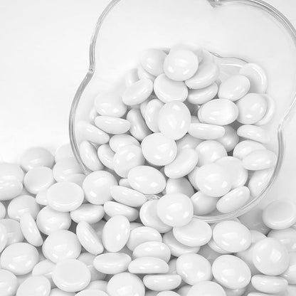 2LB White Flat Glass Marbles for Vases, Gemstone Beads Vase Filler Decorative Glass Pebbles for Fish Tank, DIY Crafts, Aquarium Decor Rocks