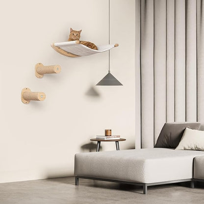 Cat Wall Furniture Set,Cat Hammock Wall Mounted Shelf with Two Steps,Cats Shelf and Perches for Wall Sleeping,Playing,Climbing and Lounging for Kitty Large Cats