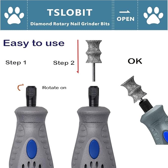 Diamond Dog Nail Grinder Bits Attachment,1/8'' Pet Nail Grinder Wheel for Dremel Dog Nail Grinder, Diamond Rotory Bit for Dogs&Pets Nail Care（Large B）