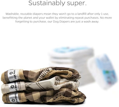 Pet Parents® Washable Dog Diapers (3pack) + Extendrs® of Durable Doggie Diapers, Premium Dog Diapers Female & Male (Small, Oxford)
