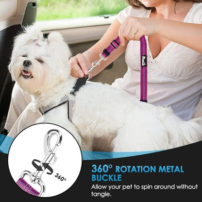 SlowTon Dog Seat Belt, 2 Pack Harness Seatbelt Adjustable With Elastic Bungee Buffer, 2 in 1 Pet Car Leash Headrest Restraint Reflective Safety Tether (Fushia, Dual Restraint)