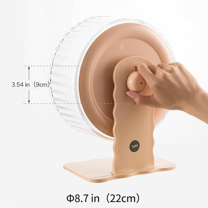 Silent Hamster Wheel 8.7 Inch Dual-Bearings Quiet Running Exercise Wheels with Wood Grain Backboard, Height Adjustable for Dwarf Hamsters, Gerbils, Mice, Hedgehog, Lemmings, Warm Brown